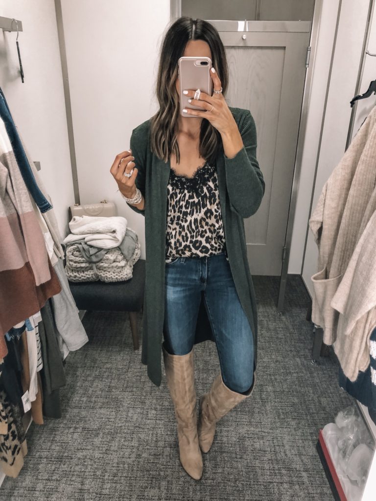 nsale 2019 try on, Nordstrom anniversary sale, bp. lace trim cami leopard, Leith cardigan