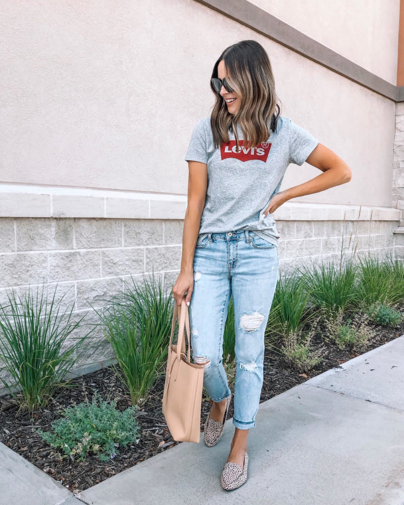 pre-fall basics from Walmart, Levi’s tee, leopard flats, affordable style, budget fashion, casual outfit