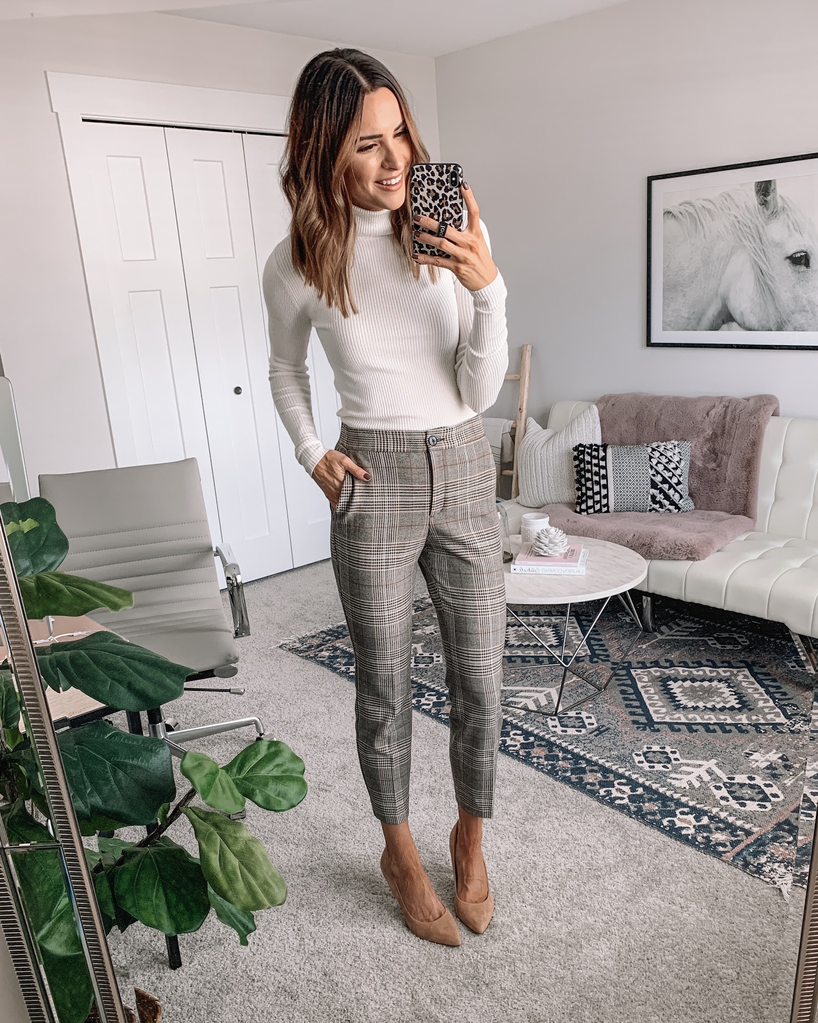 how to style plaid pants, workwear outfit fall, express, polene Paris bag