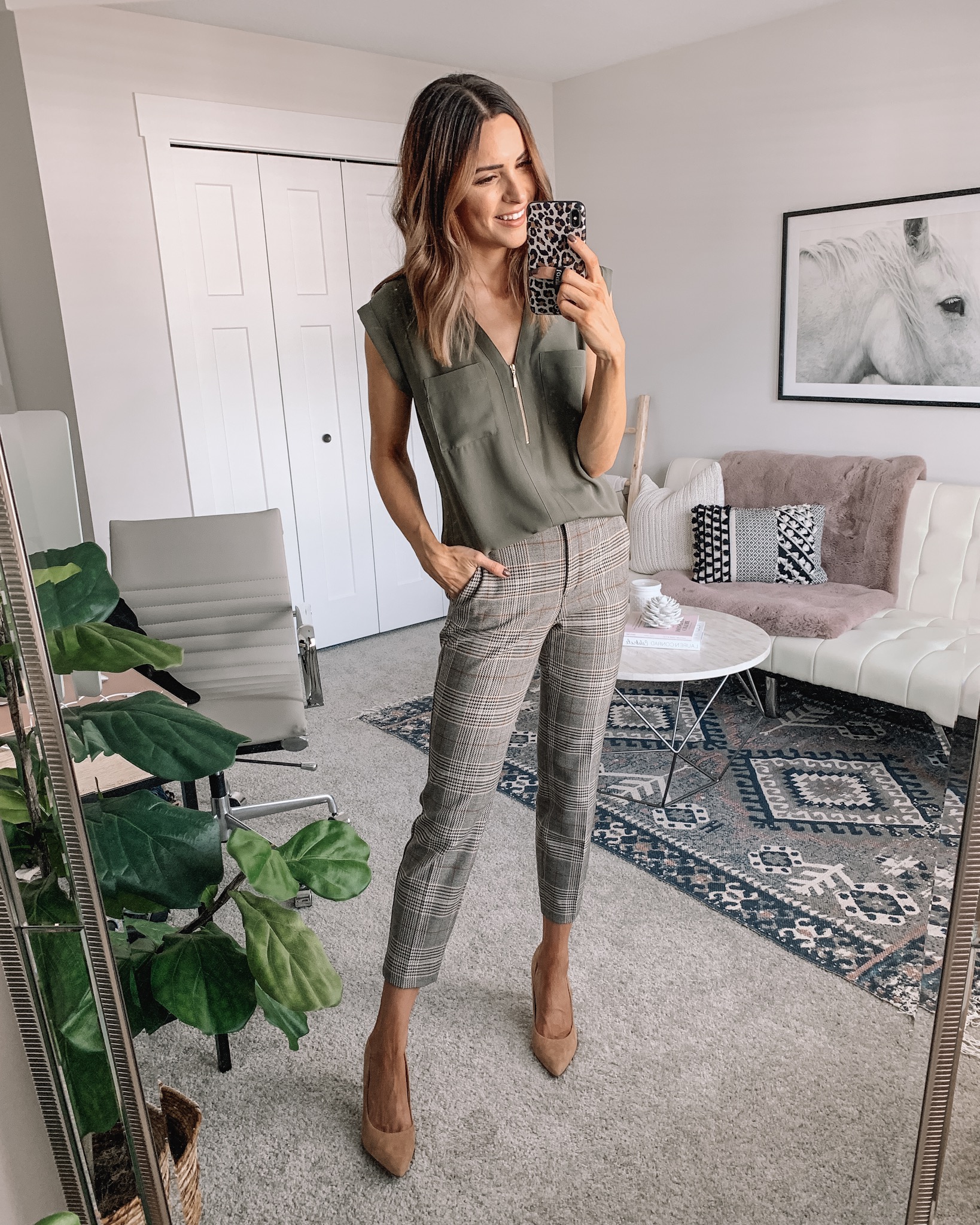 how to style plaid pants, workwear outfit fall, express