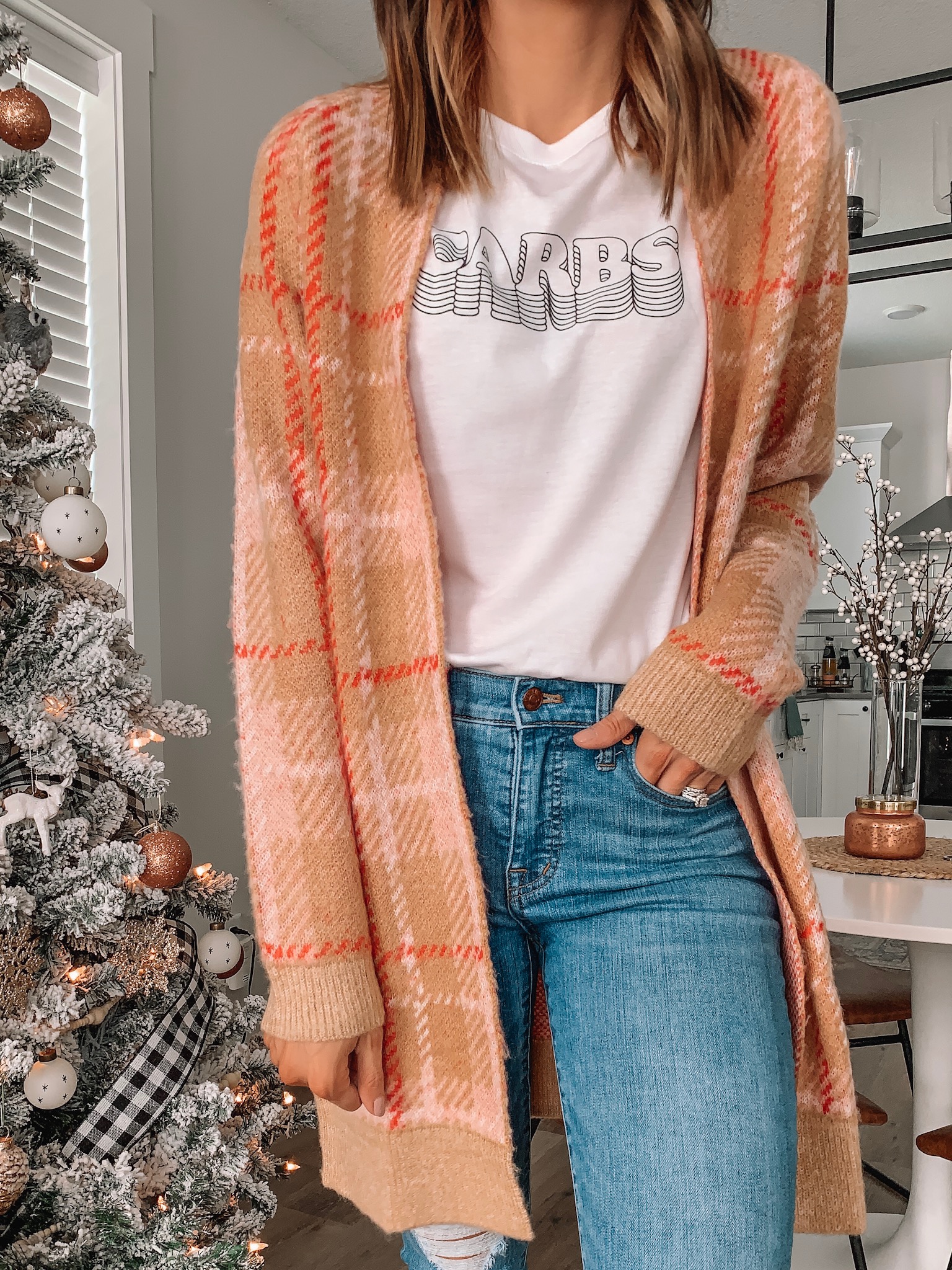 thanksgiving outfit ideas, cute, comfy, Nordstrom, plaid cardigan