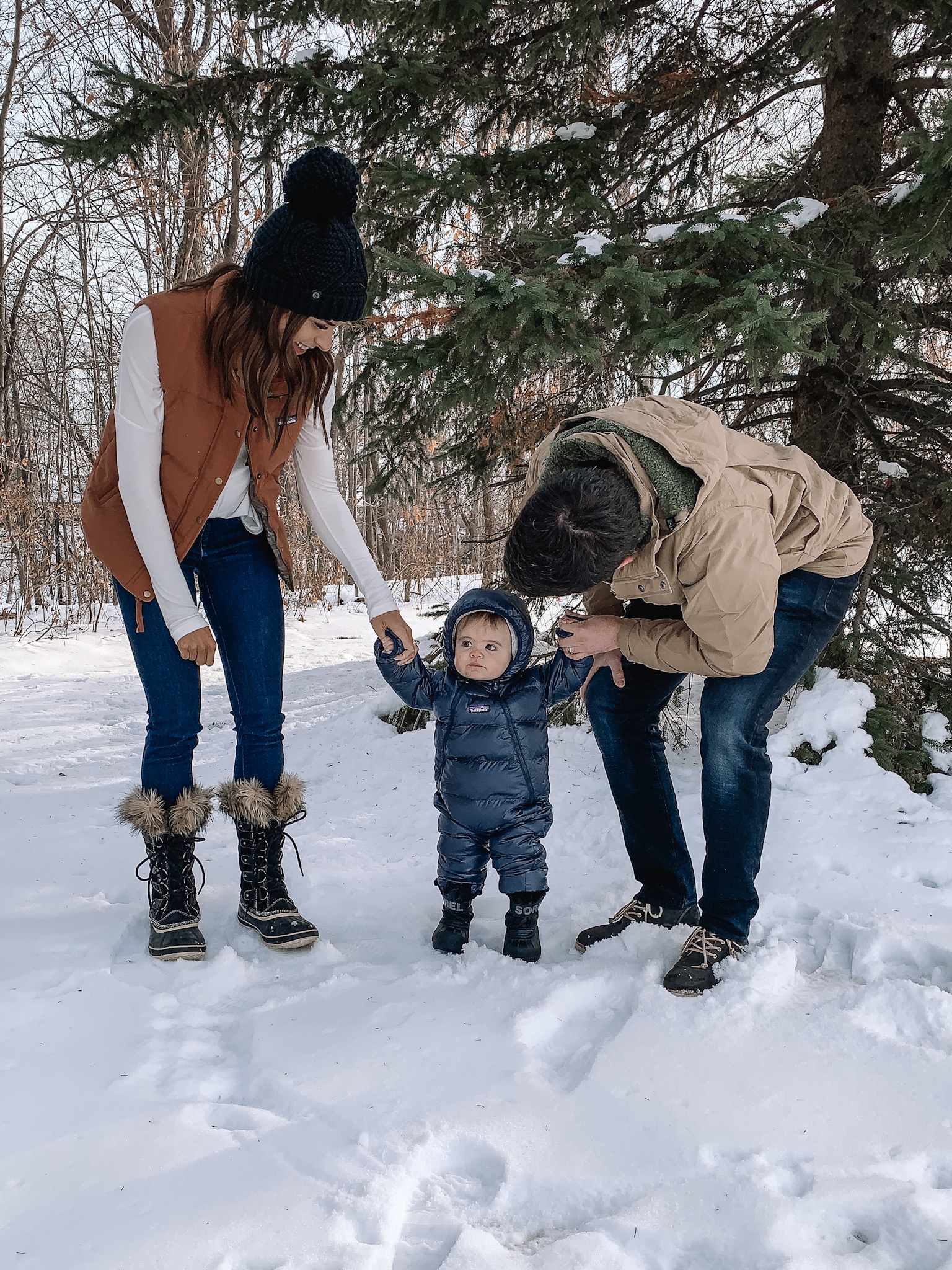 winter wear for family, gift guide, baby snowsuit, Patagonia, Sorel boots toddler, Joan of arctic, backcountry