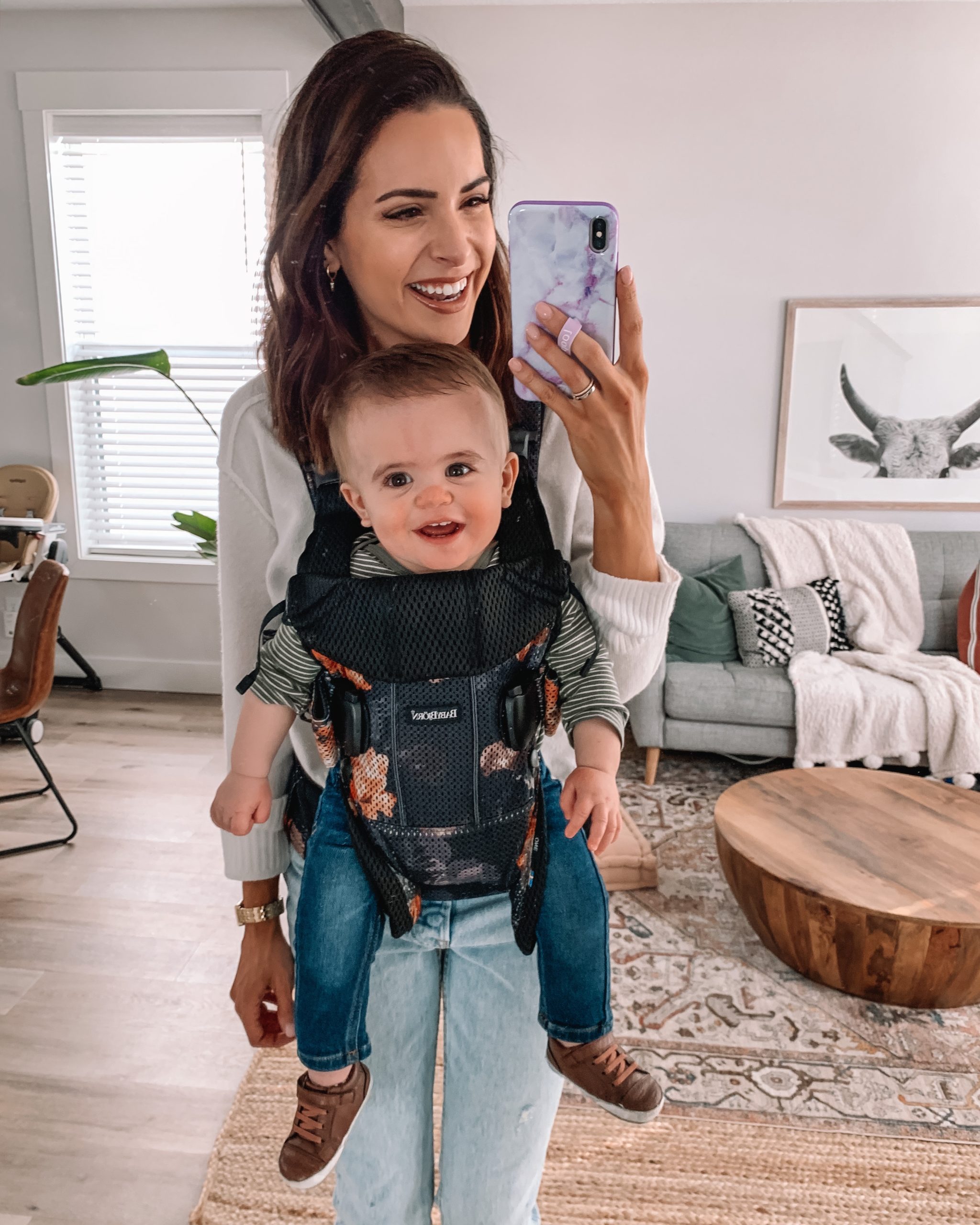 Keldon 1 year update, one year milestones, babybjorn one air midnight florals, baby carrier safe