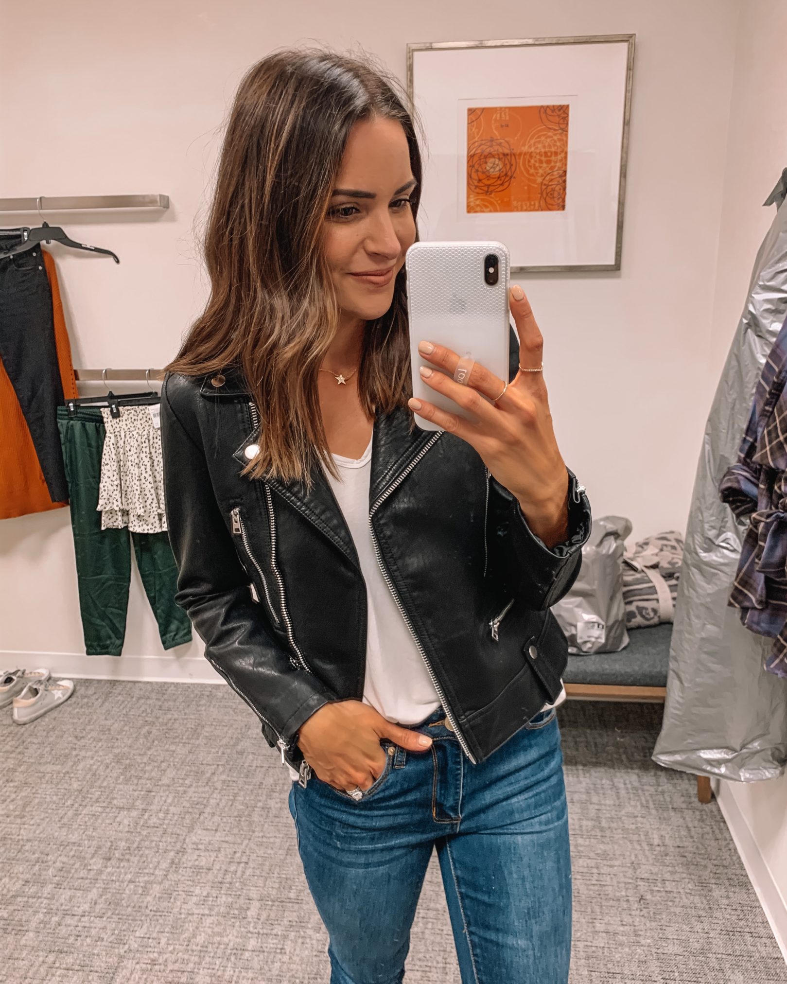 nsale 2020, Nordstrom anniversary sale try on, Topshop black faux leather Moto jacket