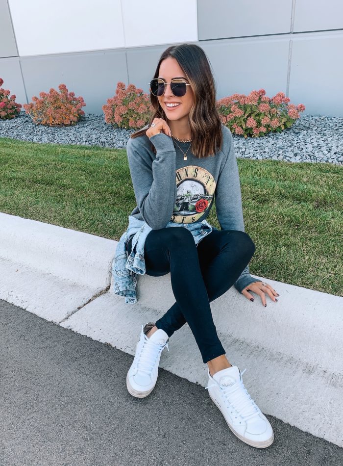 nordstrom fall favorites, fall fashion, under $100, band graphic sweatshirt, high-top sneakers