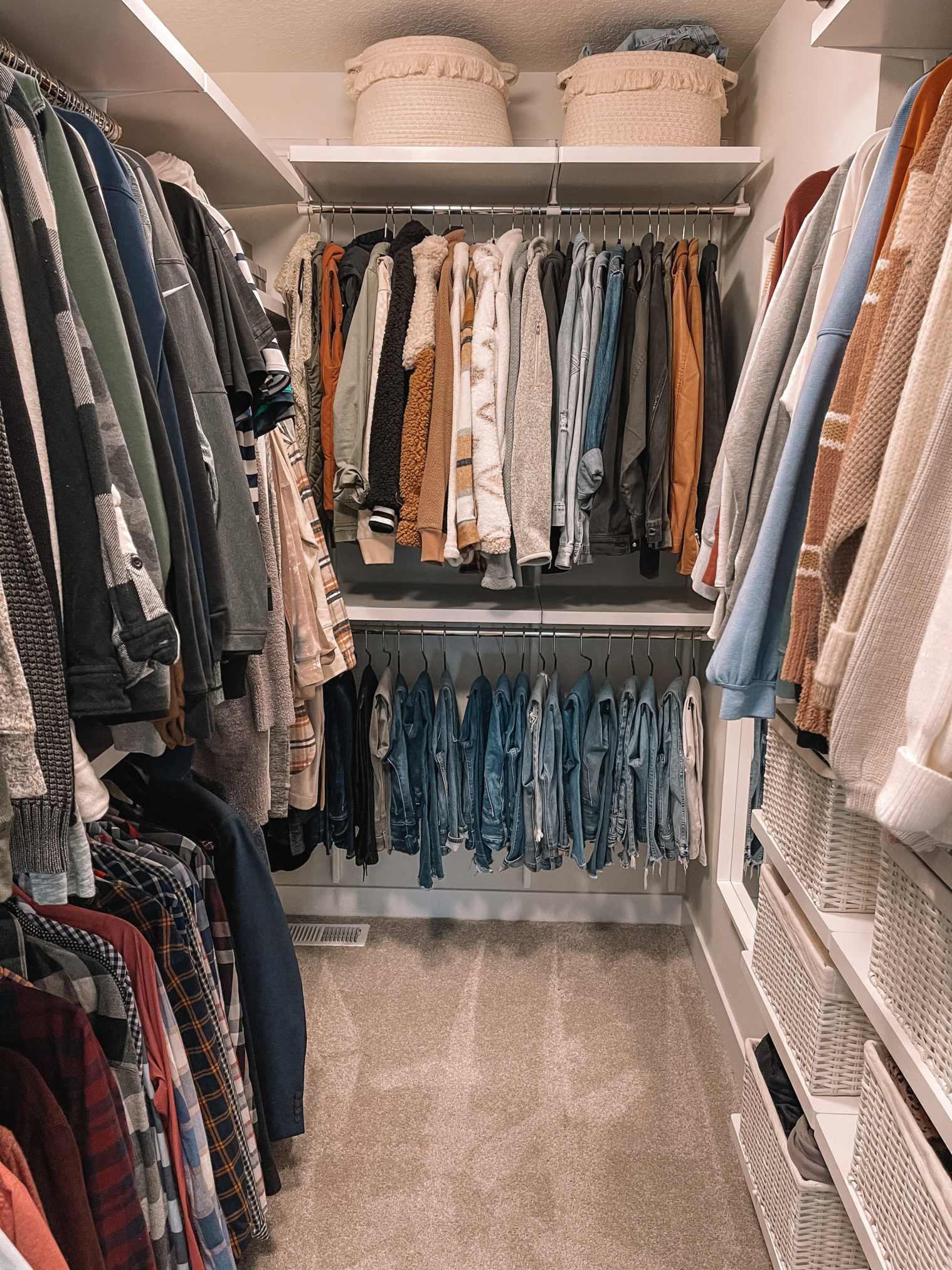 master closet makeover, the container store elfa, master closet organization, elfa decor master closet