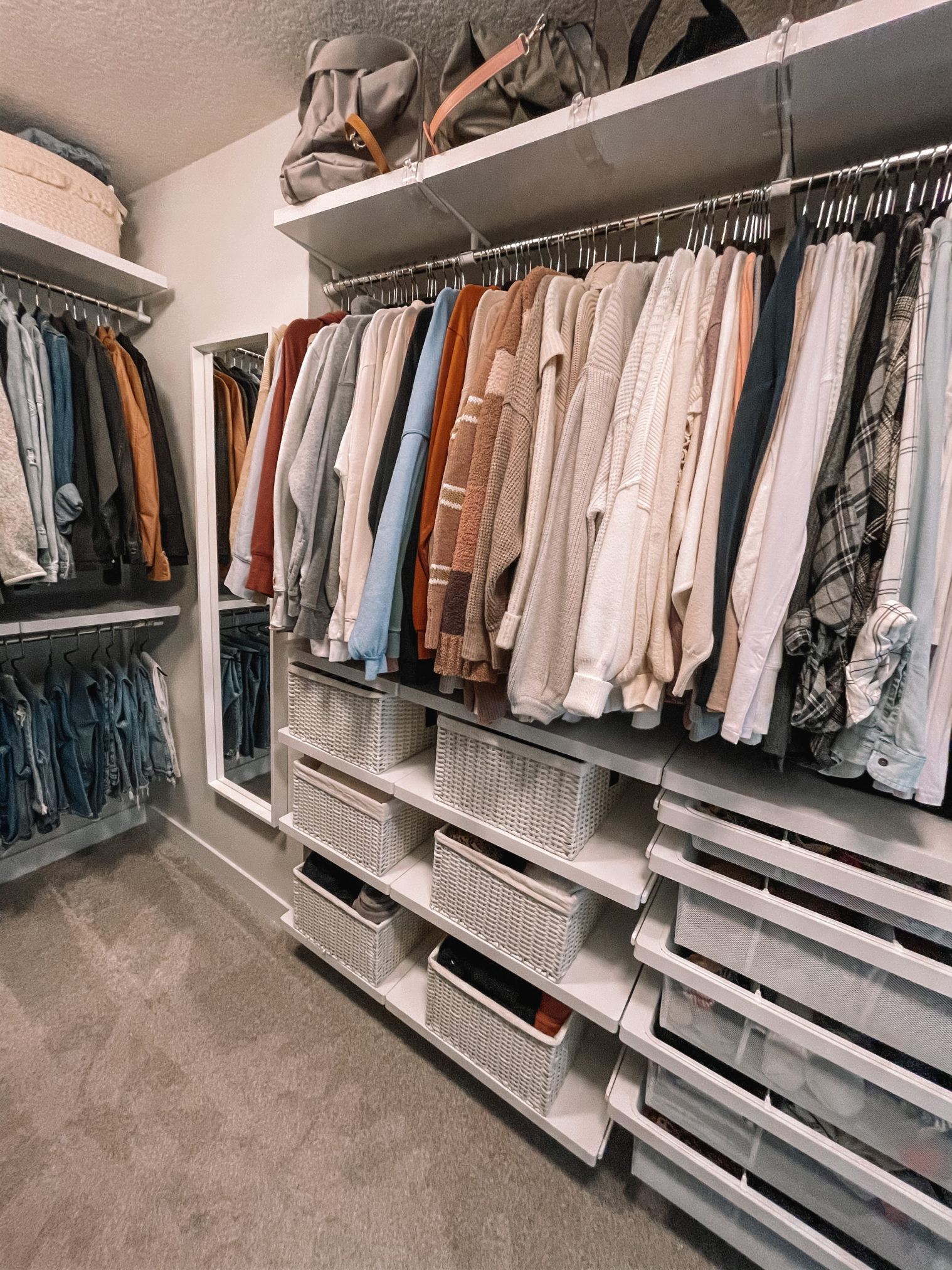 master closet makeover, the container store elfa, master closet organization, elfa decor master closet