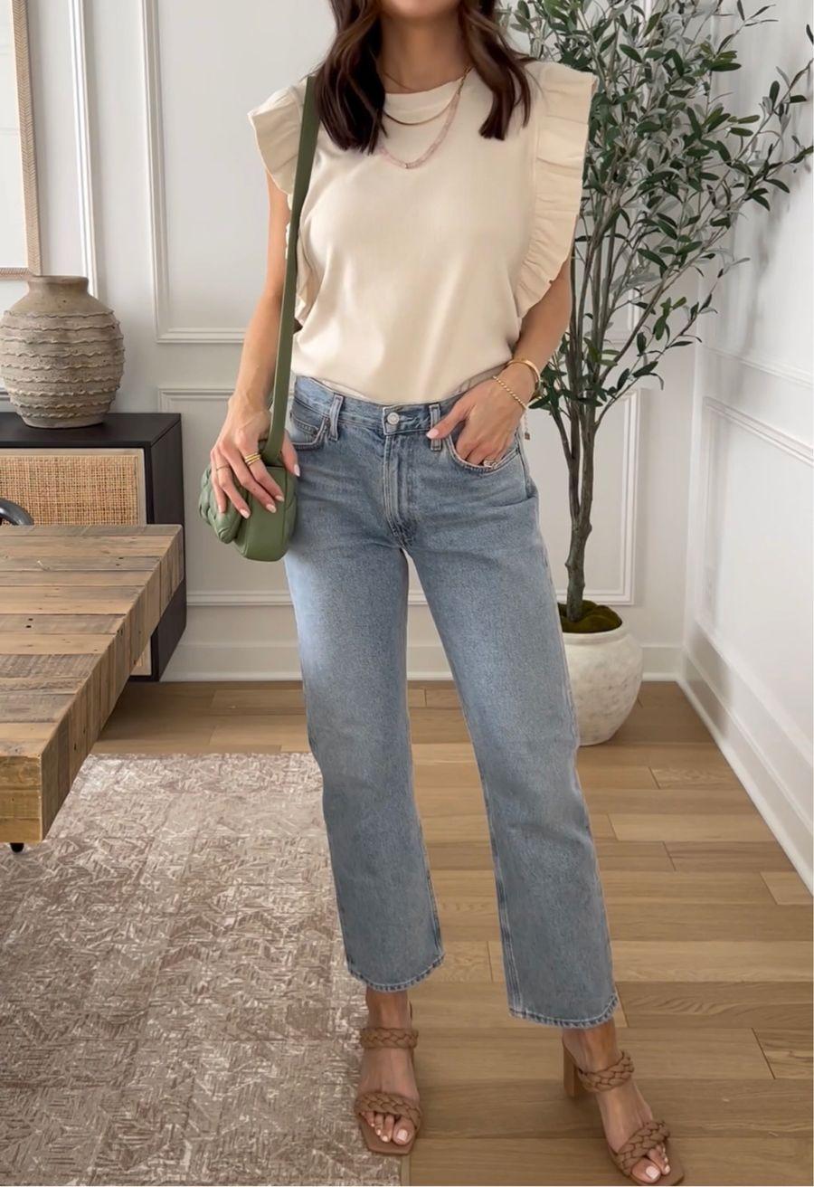 evereve style 2022, spring outfit 2022, spring outfits, agolde mid rise Mia jeans