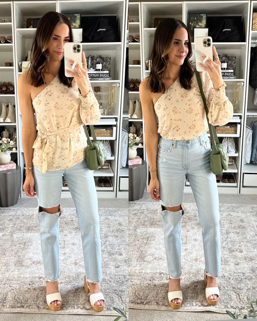spring outfit 2022, spring outfits, one shoulder top